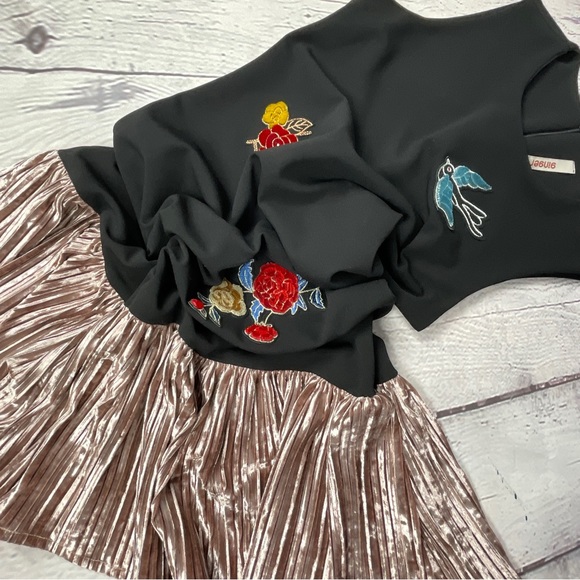 GINGER unique black floral bird embellished sleeveless midi dress, size XXS - Picture 8 of 14